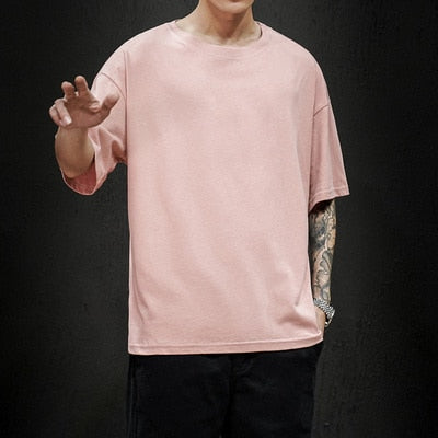 Men Solid Oversized Cotton Short Sleeve Shirt