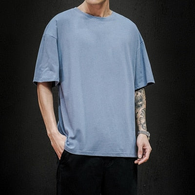 Men Solid Oversized Cotton Short Sleeve Shirt