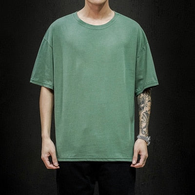 Men Solid Oversized Cotton Short Sleeve Shirt