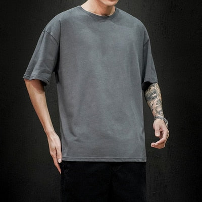 Men Solid Oversized Cotton Short Sleeve Shirt