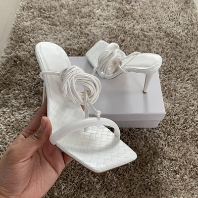 Women Print Leather Ankle Buckle Strap High Heel Pumps