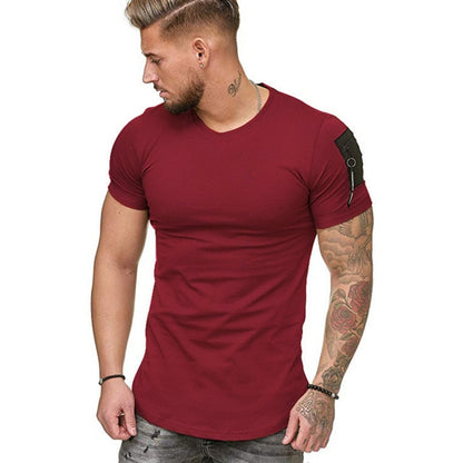 Men Short Sleeve Zipper Shoulder T Shirt Plus Size M-3XL