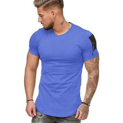 Men Short Sleeve Zipper Shoulder T Shirt Plus Size M-3XL
