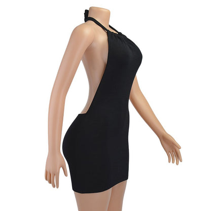 Women Solid Color Bodycon Sexy Skinny Backless Mini Sleeveless Dress