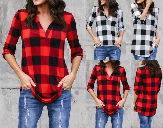 Women Plaid Printed Loose Shirt