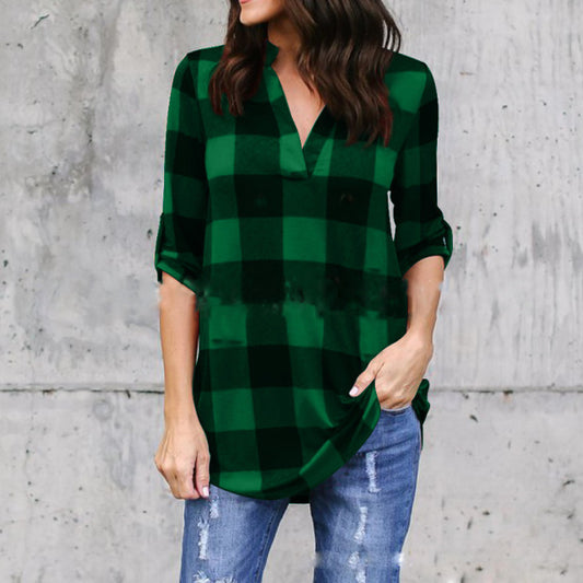 Women Plaid Printed Loose Shirt