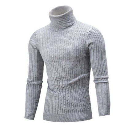 Men Winter Solid Color Turtle Neck Long Sleeve Twist Knitted Slim Sweater
