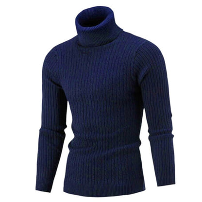 Men Winter Solid Color Turtle Neck Long Sleeve Twist Knitted Slim Sweater
