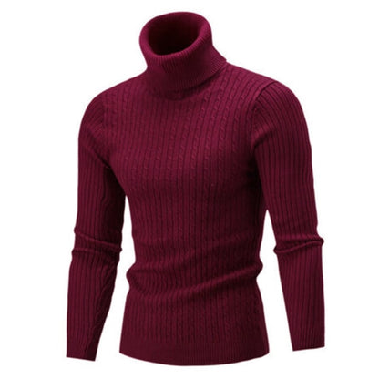 Men Winter Solid Color Turtle Neck Long Sleeve Twist Knitted Slim Sweater