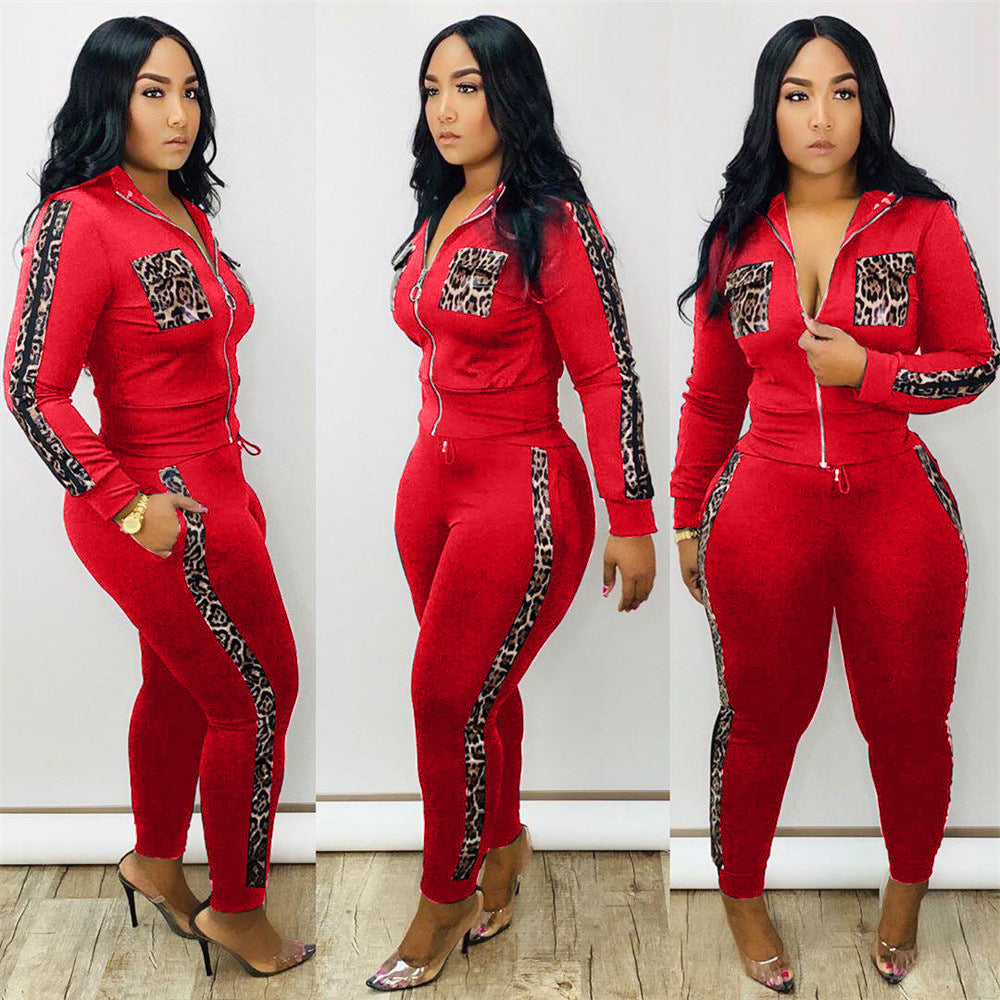 Women Zipper Hoodies Tops And Pants Set