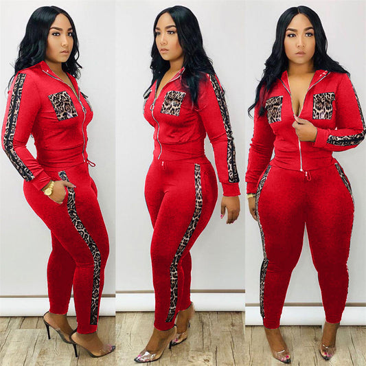 Women Zipper Hoodies Tops And Pants Set