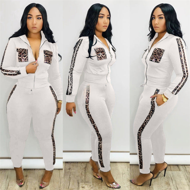 Women Zipper Hoodies Tops And Pants Set