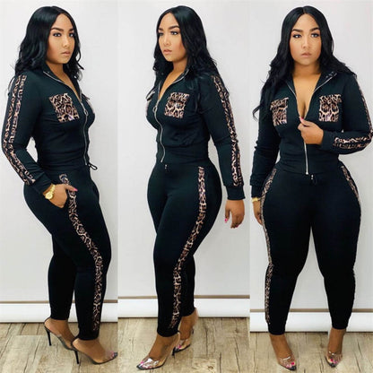 Women Zipper Hoodies Tops And Pants Set