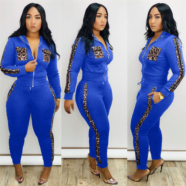 Women Zipper Hoodies Tops And Pants Set