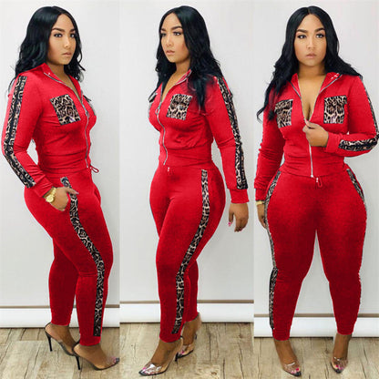 Women Zipper Hoodies Tops And Pants Set