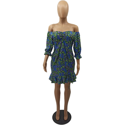 Women Sexy Plus Size Floral Bodycon Mini Elegant Off Shoulder Dress