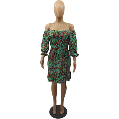 Women Sexy Plus Size Floral Bodycon Mini Elegant Off Shoulder Dress