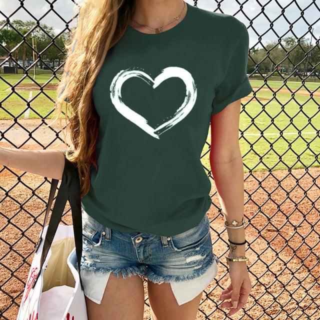 Women Casual Heart Love Printed Tops