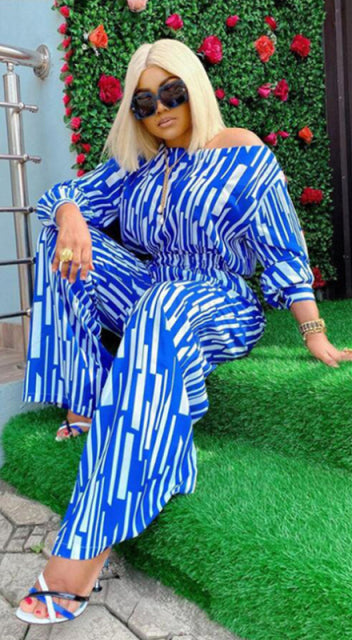 Women Two Piece Wide Leg Pant Strip Elegant Set