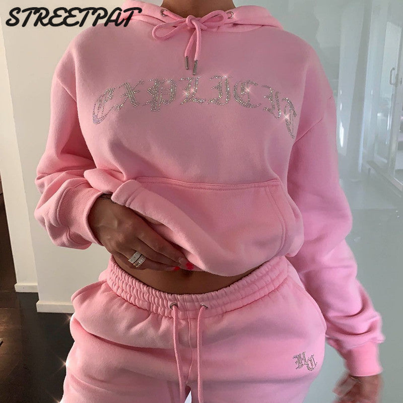 Women Diamonds 2 Piece Oversize Hoodie Joggers Set