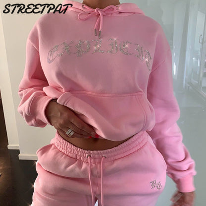 Women Diamonds 2 Piece Oversize Hoodie Joggers Set