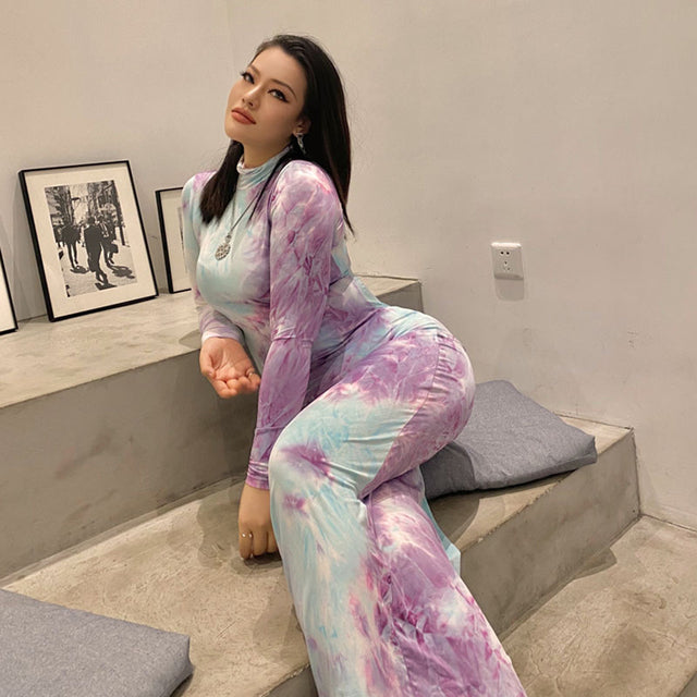 Women Turtleneck Long Sleeve Maxi Solid Color Dress