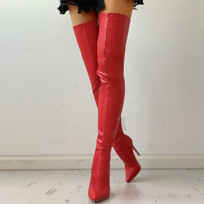 Women High Heels Thigh High Leather Boots