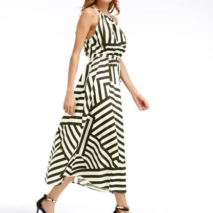 Women Sexy Boho Maxi Long Evening Striped Print Maxi Long Dress