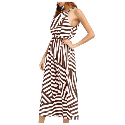 Women Sexy Boho Maxi Long Evening Striped Print Maxi Long Dress