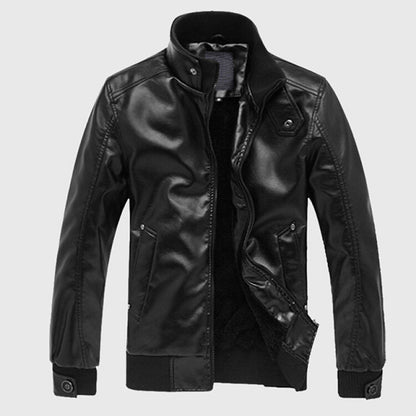 Leather Stand Collar Men Biker Casual Slim Jacket