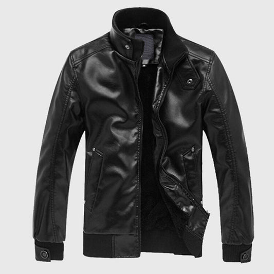 Leather Stand Collar Men Biker Casual Slim Jacket