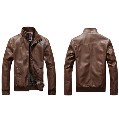Leather Stand Collar Men Biker Casual Slim Jacket