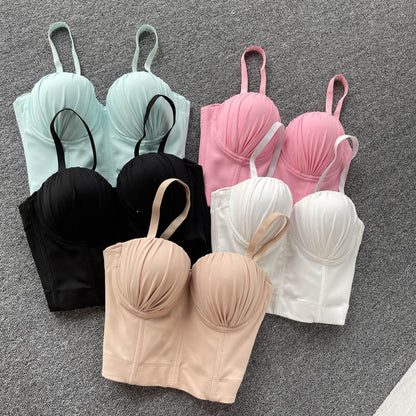 Solid Color Knit Pleated Bras Camisole Cropped Top
