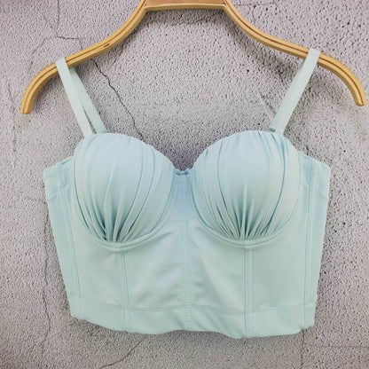 Solid Color Knit Pleated Bras Camisole Cropped Top