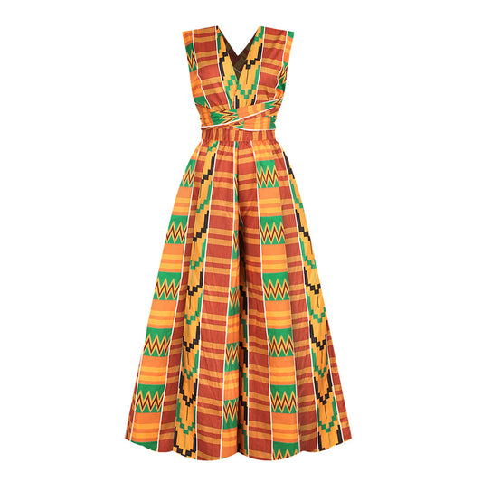 Women Sexy Boho African Jumpsuits Ankara Style DIY Bandage Rompers