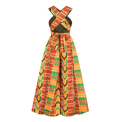 Women Sexy Boho African Jumpsuits Ankara Style DIY Bandage Rompers