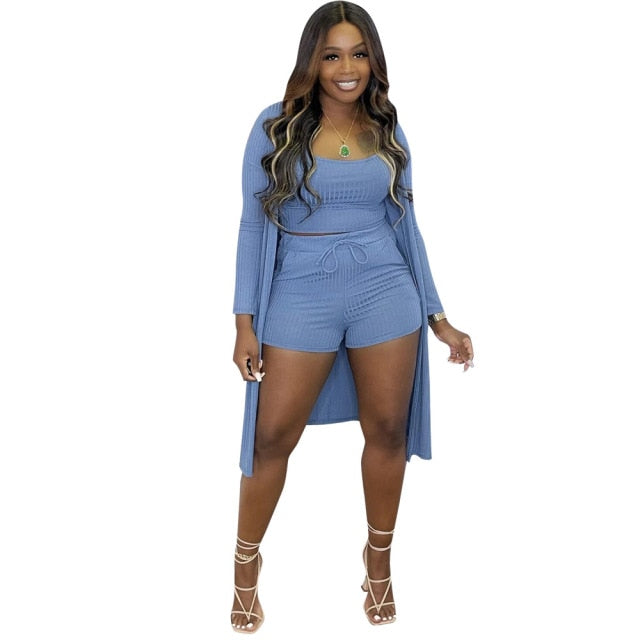 Women Three-Piece Long-Sleeved High-Elastic Sleeve Cardigan Ladies Solid Color Suits