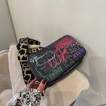 Women Graffiti Shoulder Designer Letter Printed Messenger Bag