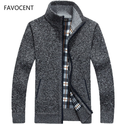Men Zipper Knitted Thick Warm Casual Knitwear Cardigan Jacket