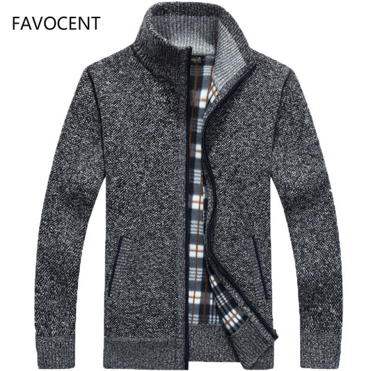 Men Zipper Knitted Thick Warm Casual Knitwear Cardigan Jacket