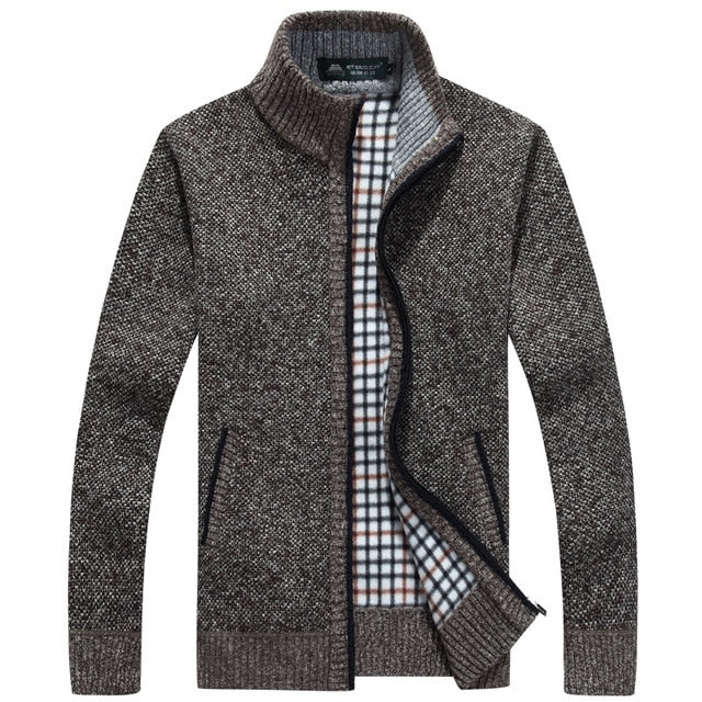 Men Zipper Knitted Thick Warm Casual Knitwear Cardigan Jacket