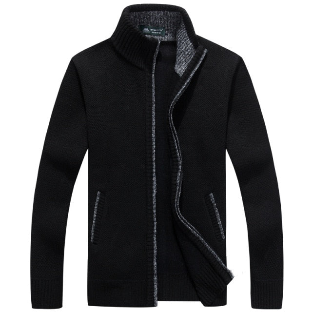 Men Zipper Knitted Thick Warm Casual Knitwear Cardigan Jacket