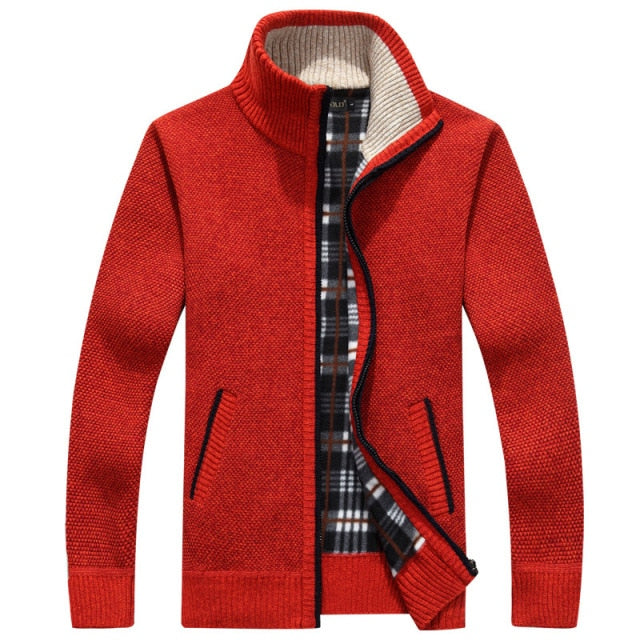 Men Zipper Knitted Thick Warm Casual Knitwear Cardigan Jacket
