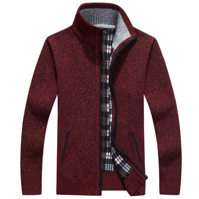Men Zipper Knitted Thick Warm Casual Knitwear Cardigan Jacket