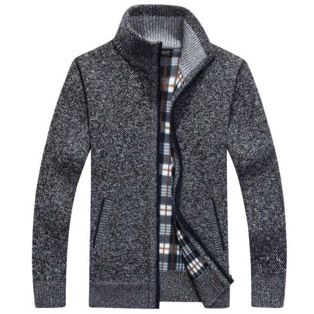 Men Zipper Knitted Thick Warm Casual Knitwear Cardigan Jacket