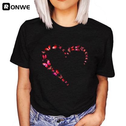 New 90 ’s Leopard Heartbeat Short Sleeve Print T-Shirt