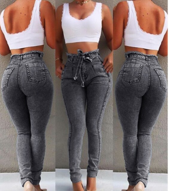 Women High Waist Front Drawstring Sexy Jeans S-5XL
