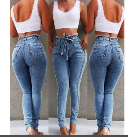 Women High Waist Front Drawstring Sexy Jeans S-5XL