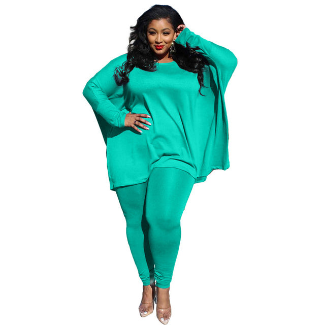 Fashion Plus Size Two Piece Long Sleeve Pant Set
