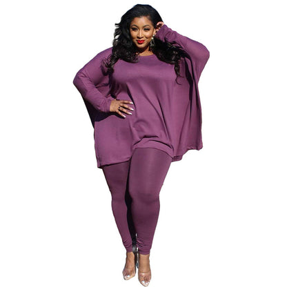 Fashion Plus Size Two Piece Long Sleeve Pant Set